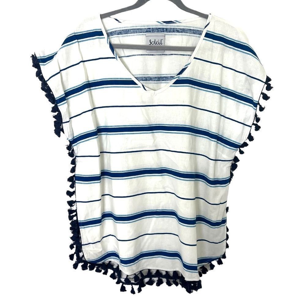 Blue Stripe Linen Swimsuit Coverup